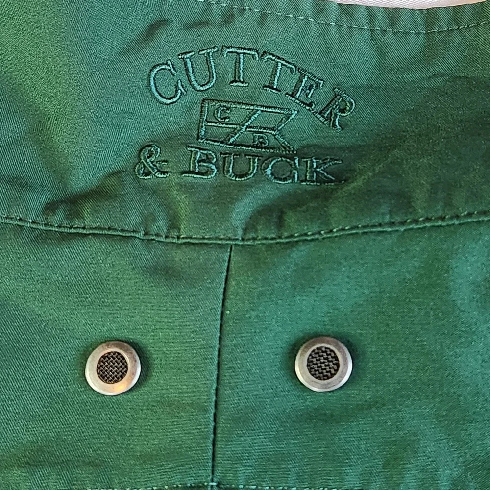 CUTTER BUCK Jacket Mens Large Green Windbreaker WindTec Bomber Lined Logo Coat‎